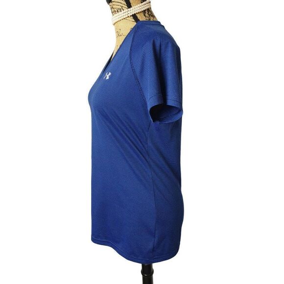 Under Armour Women's UA V-Neck Short Sleeve Tee Semi-Fitted Top Striped M NWOT - Picture 2 of 6